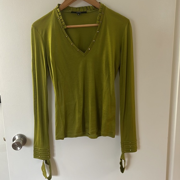 Gucci green vintage long sleeve cotton with gold studs and cuffs, size M - Picture 6 of 10